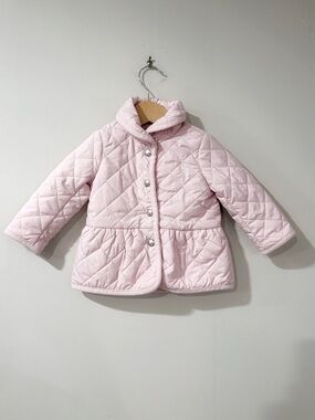 Ralph Lauren Baby Jacket 9M Pink Quilted Peplum Coat Preppy Cute